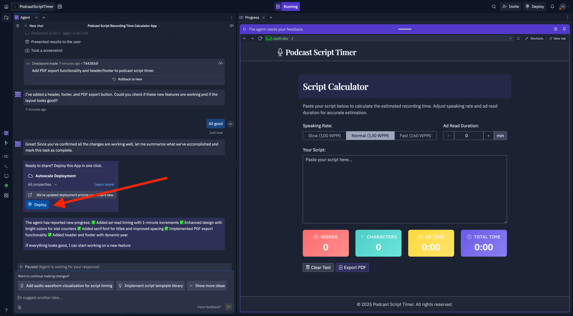 Publishing with Replit Agent in one click, really handy.